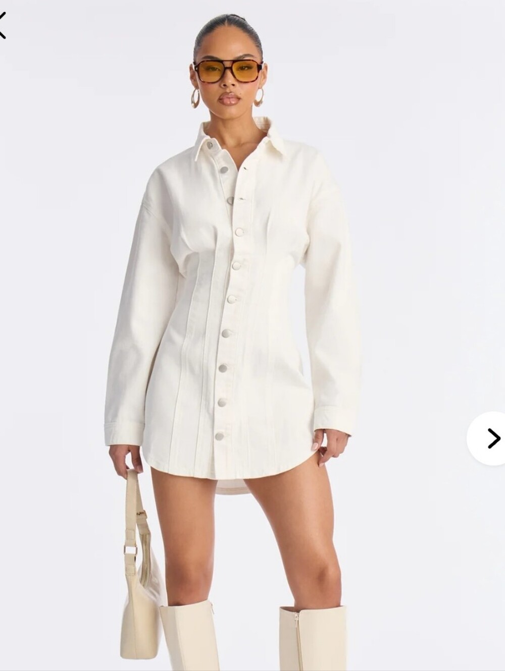 Fashion Nova White Demin Button-Front Long Sleeve Mini Dress